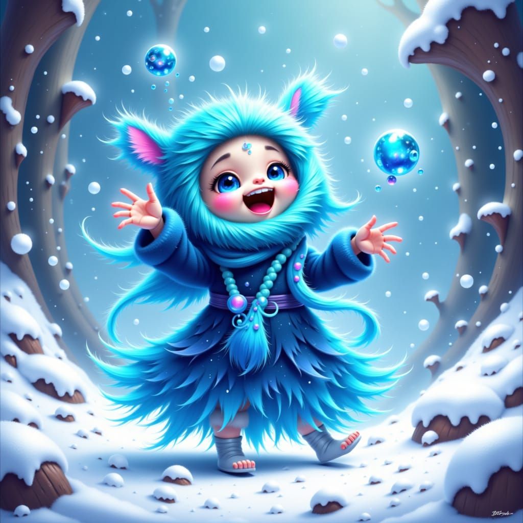 Playful Avalanche Elemental in Dreamlike Digital Art Style