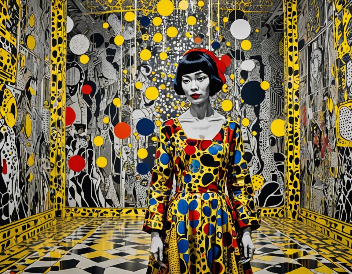 Portrait of Yayoi Kusama style Roy Lichtenstein