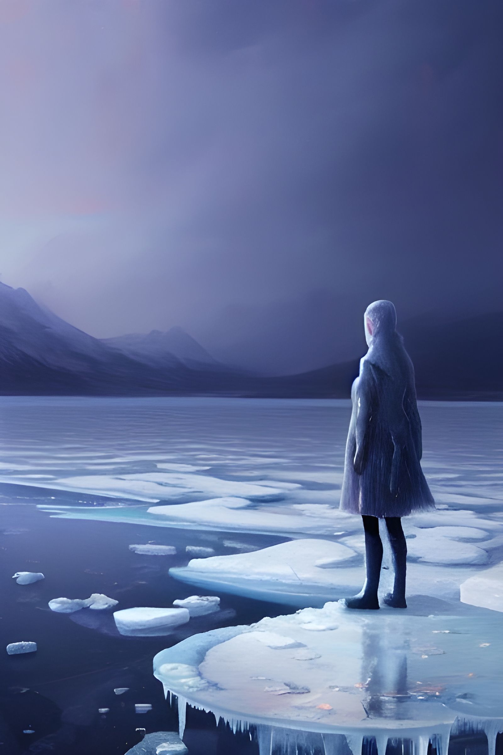 Lone Figure on Frozen Lake: Digital Art