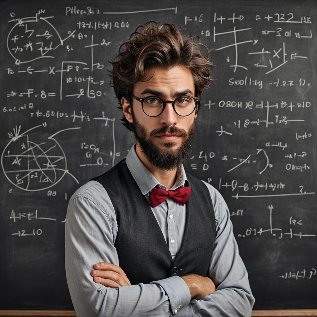 Thoughtful Wizard with Apple and Physics Equations