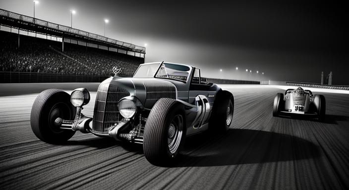 Vintage Race Cars at a Speedway in Photorealistic Style
