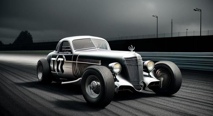 Vintage Race Cars at a Speedway in Hyperrealistic Style