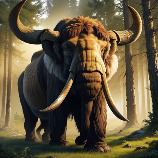 Woolly Mammoth in Forest: Prehistoric Digital Painting