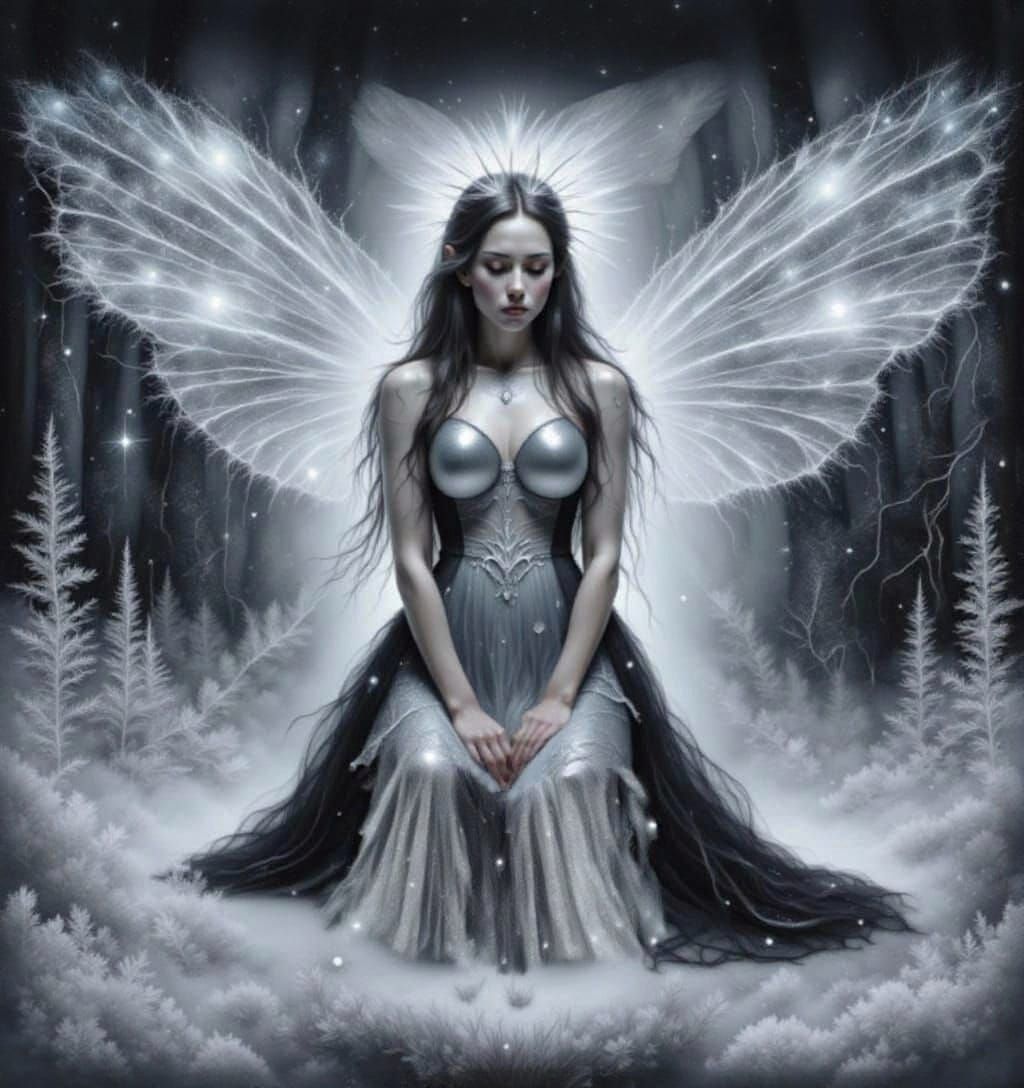 Ethereal Ghost Fairy in Dark Winter Forest