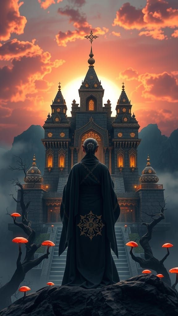 Ethereal Shrine Maiden in Sacred Worship Aesthetic