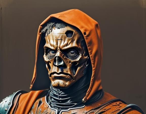 Weathered Hero in Burnt-Orange Costume