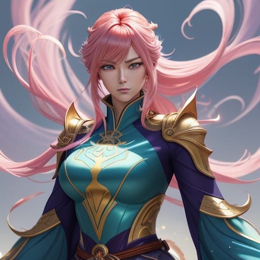 Vibrant Anime Heroine in Fantasy Landscape