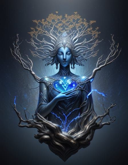 Surreal Lapis Lazuli Dragon Tree Buddha With Heart Statue