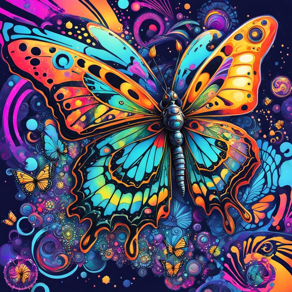Psychedelic Butterfly in Cyberpunk Style