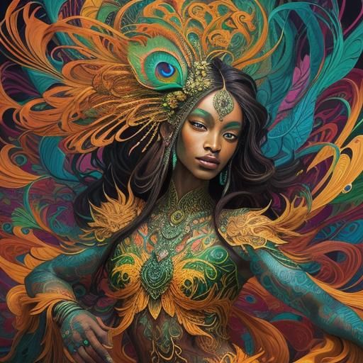 Dragon Peacock Woman in Abstract Expressionist Fauvism