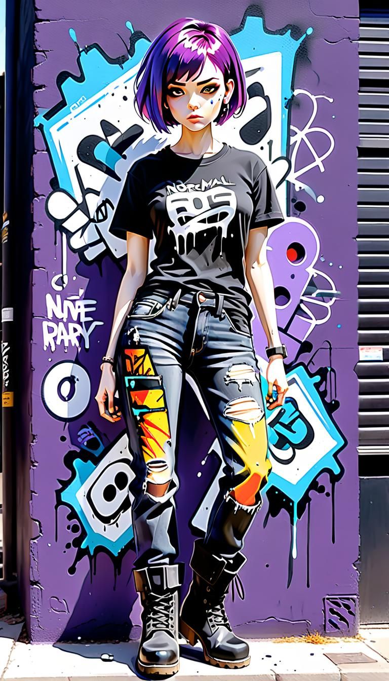 Purple Haired Girl in Graffiti Splash Art Style