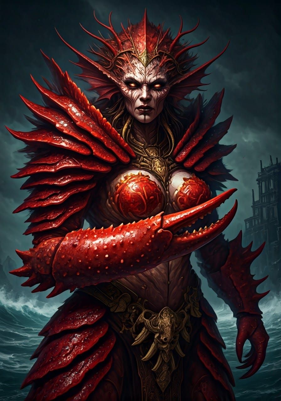 Crustacean Warrior Priestess in Bioluminescent Armor