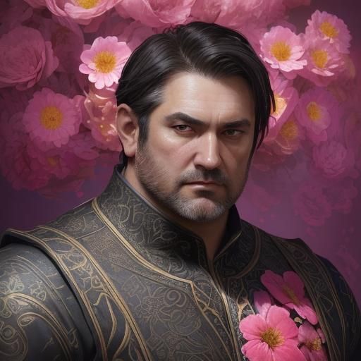 Hyperrealistic Man in Flowers Splash Art