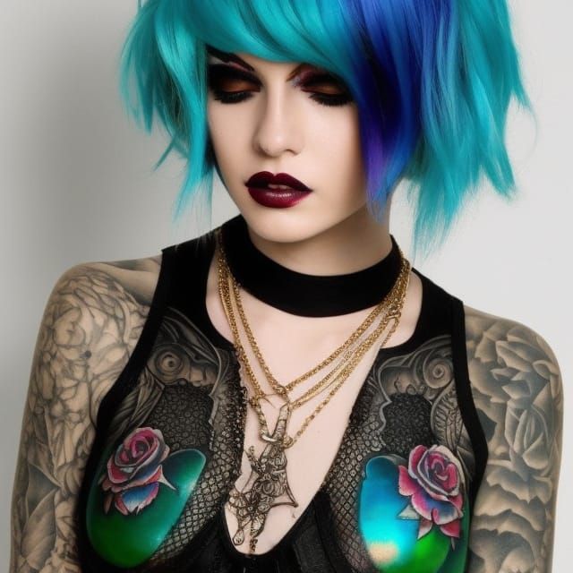 Colorful Tattooed Girl Portrait in Hyper-Realistic Style