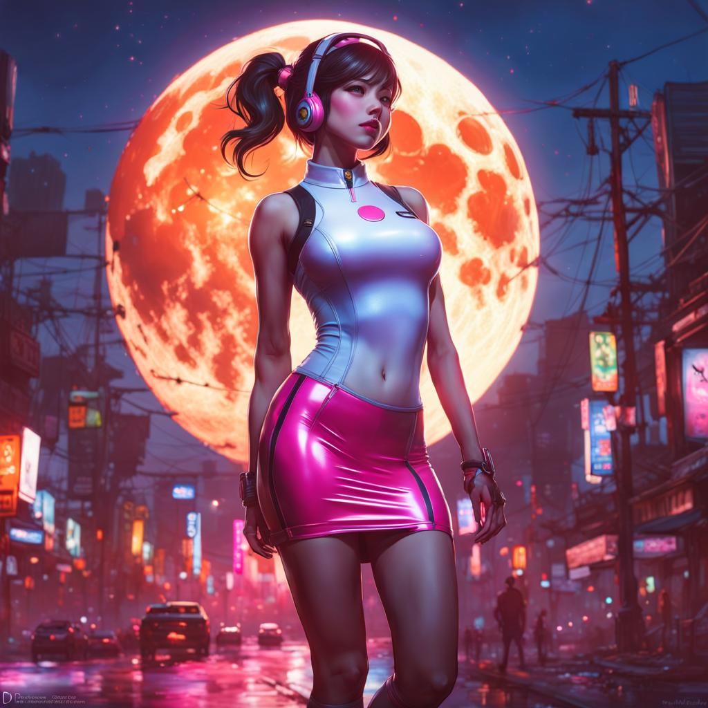 D.Va Overwatch in Latex Outfit Under Moonlight