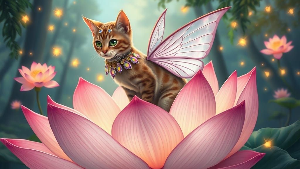 Whimsical Cat Queen in Enchanted Forest