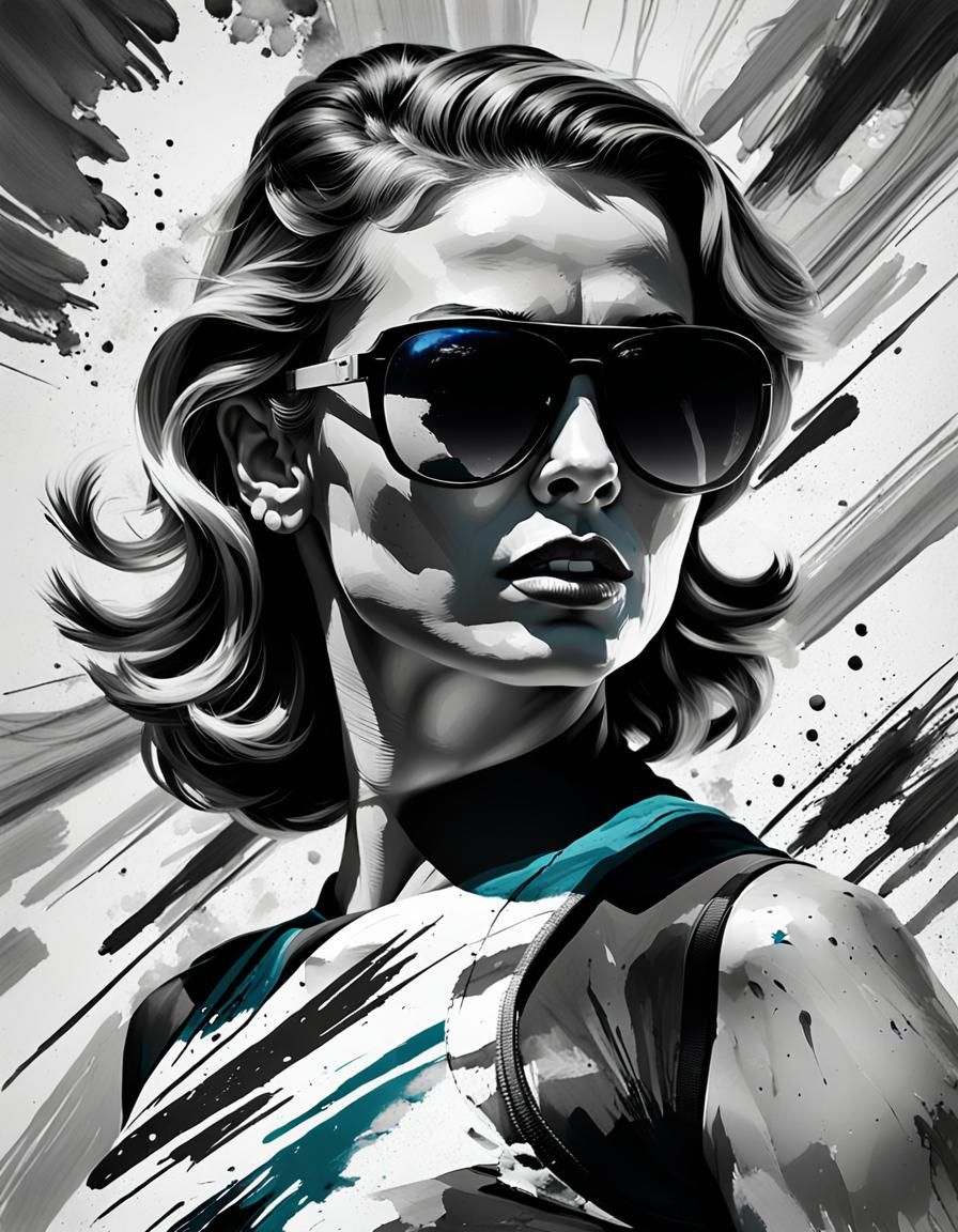 1950s Actress with Vibrant Brushstrokes in Hyperrealistic St...