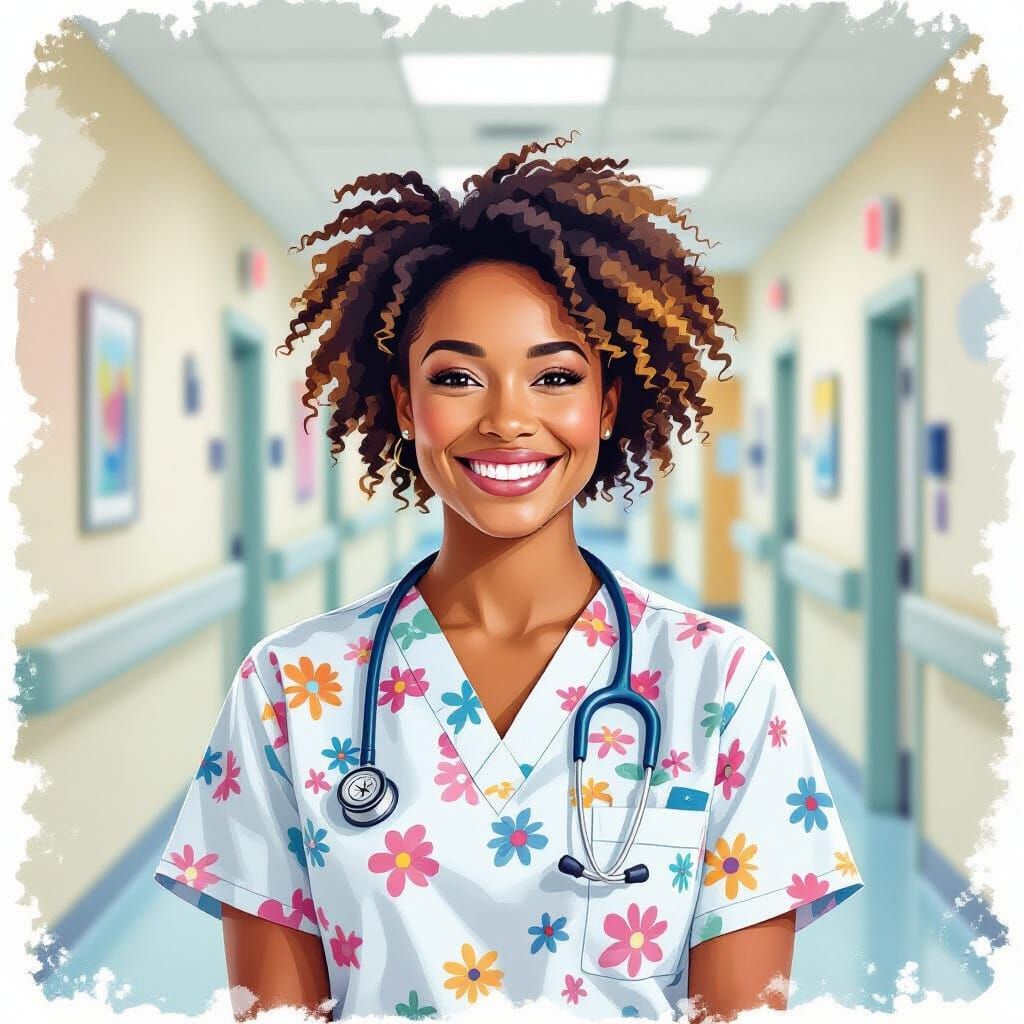 Caregiver in Hospital Hallway Children's Book Illustration