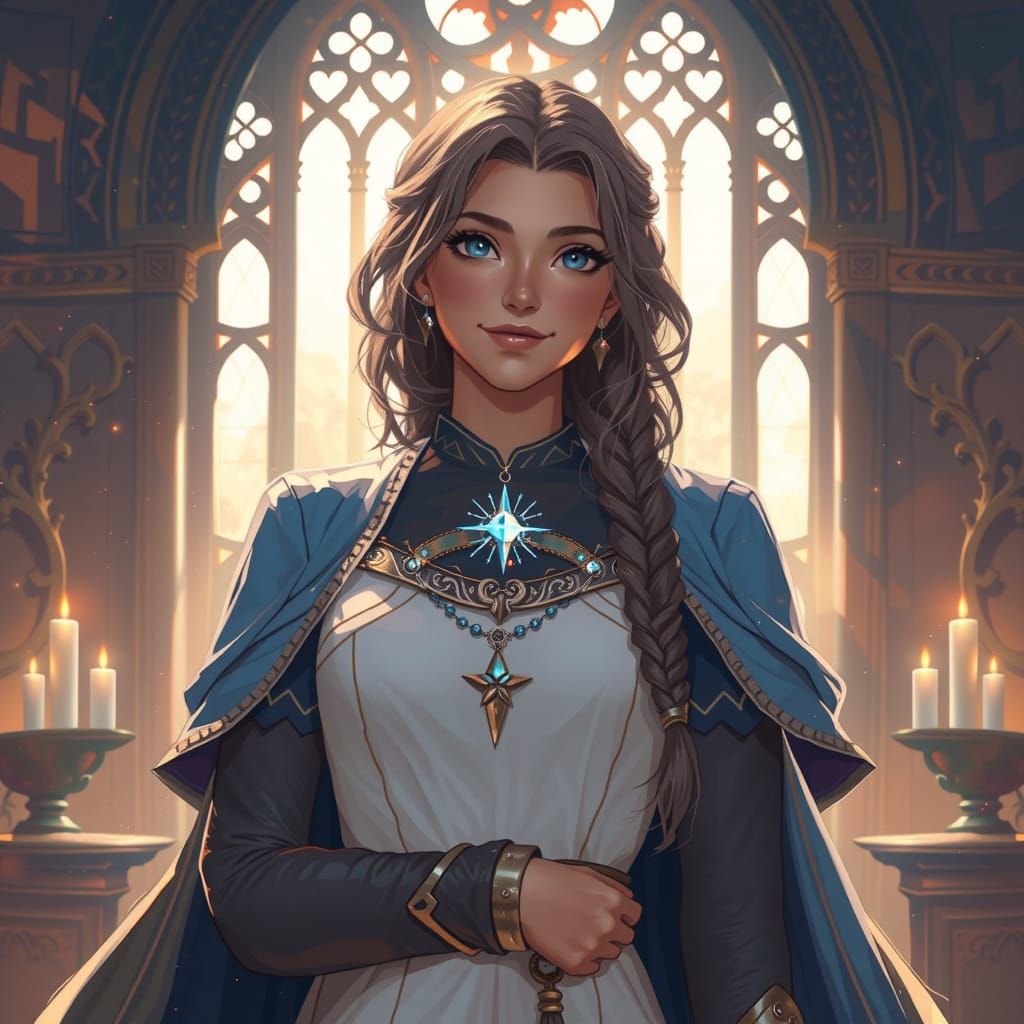 Ethereal Cleric in Mystical Temple, Inspired by Magali Ville...
