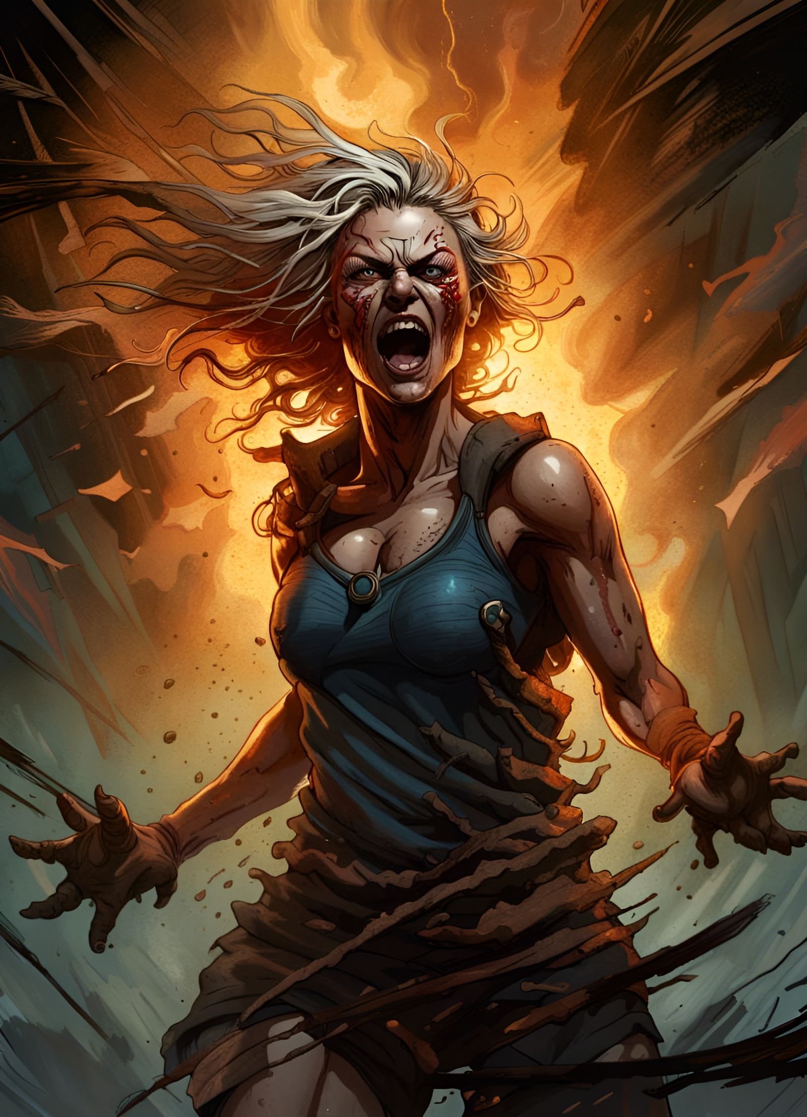 Raging Lunatic Woman in Digital Art