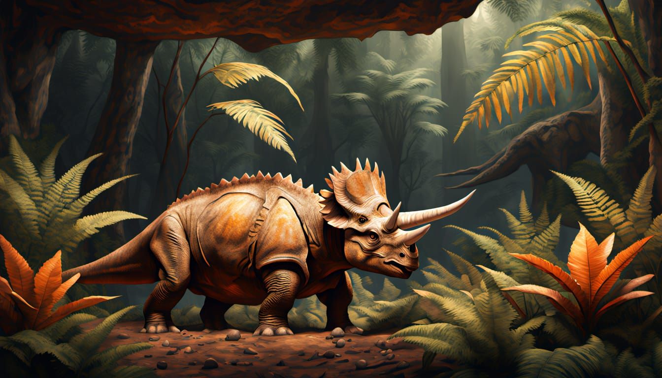 Triceratops Family Nesting: A Paleoart Digital Painting