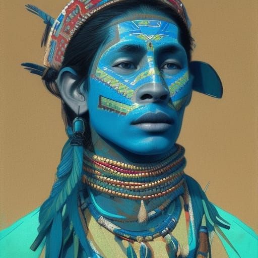 Aztec Fisherman Portrait in Hyperdetailed Style