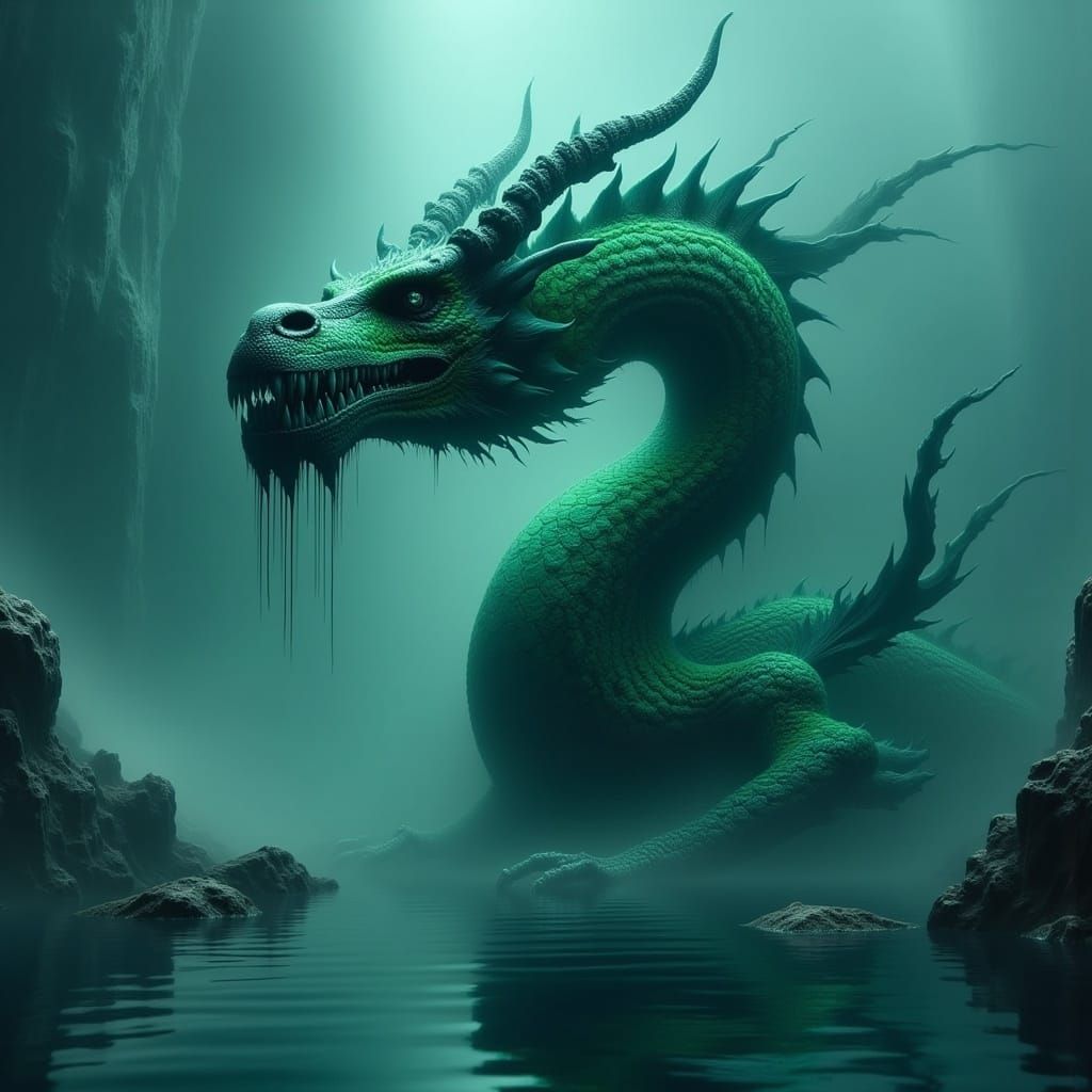 Ethereal Green Dragon in Gothic Aquatic Realm