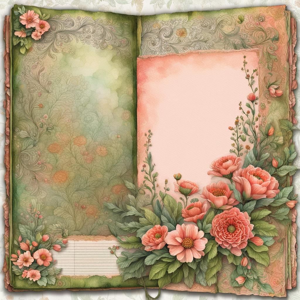 Hyperrealistic Junk Journal Page with Floral Border