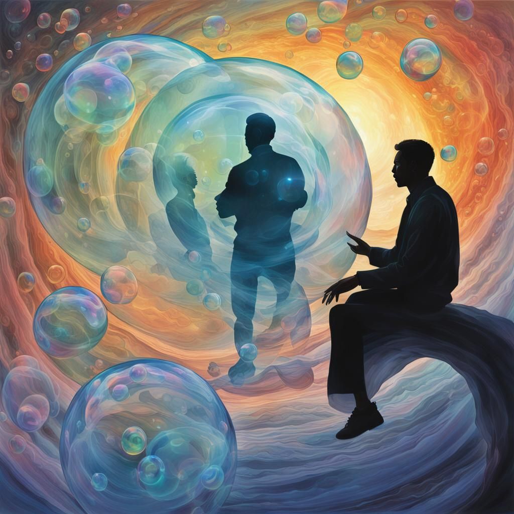 Telepathic Exchange: Silhouettes in Translucent Bubbles