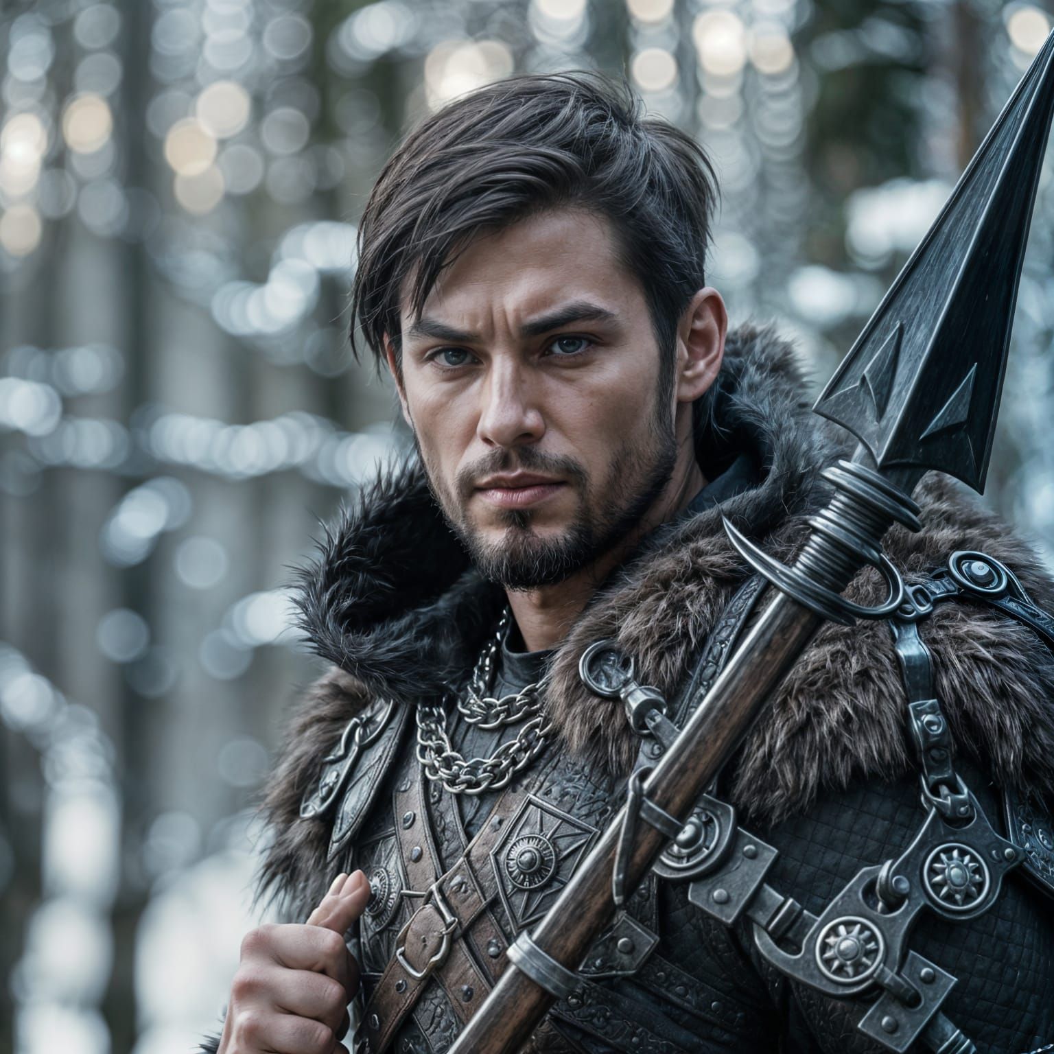 Epic Warchief in Winter Forest, Cinematic Style