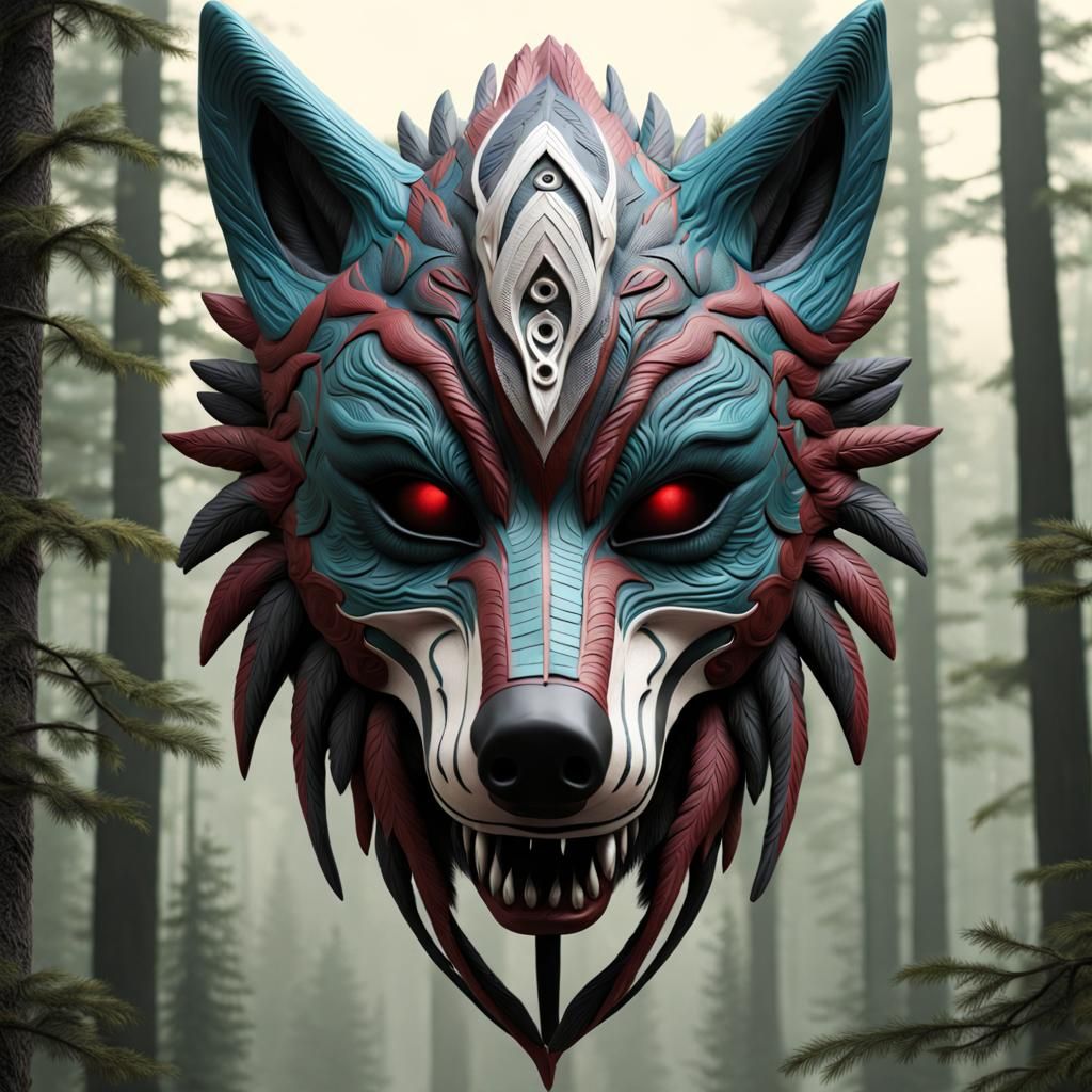 Polychromatic Tribal Wolf Mask in Modern Style
