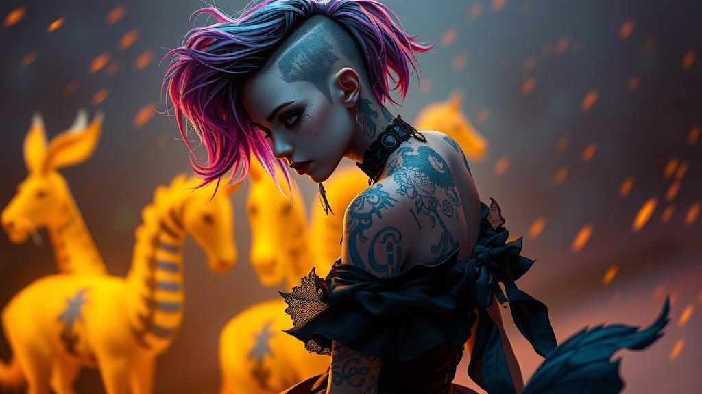 Gothic Woman in Dark Fantasy Attire with Intricate Details