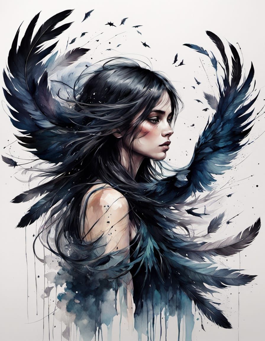 Beautiful Bird Spirit with Raven Companion