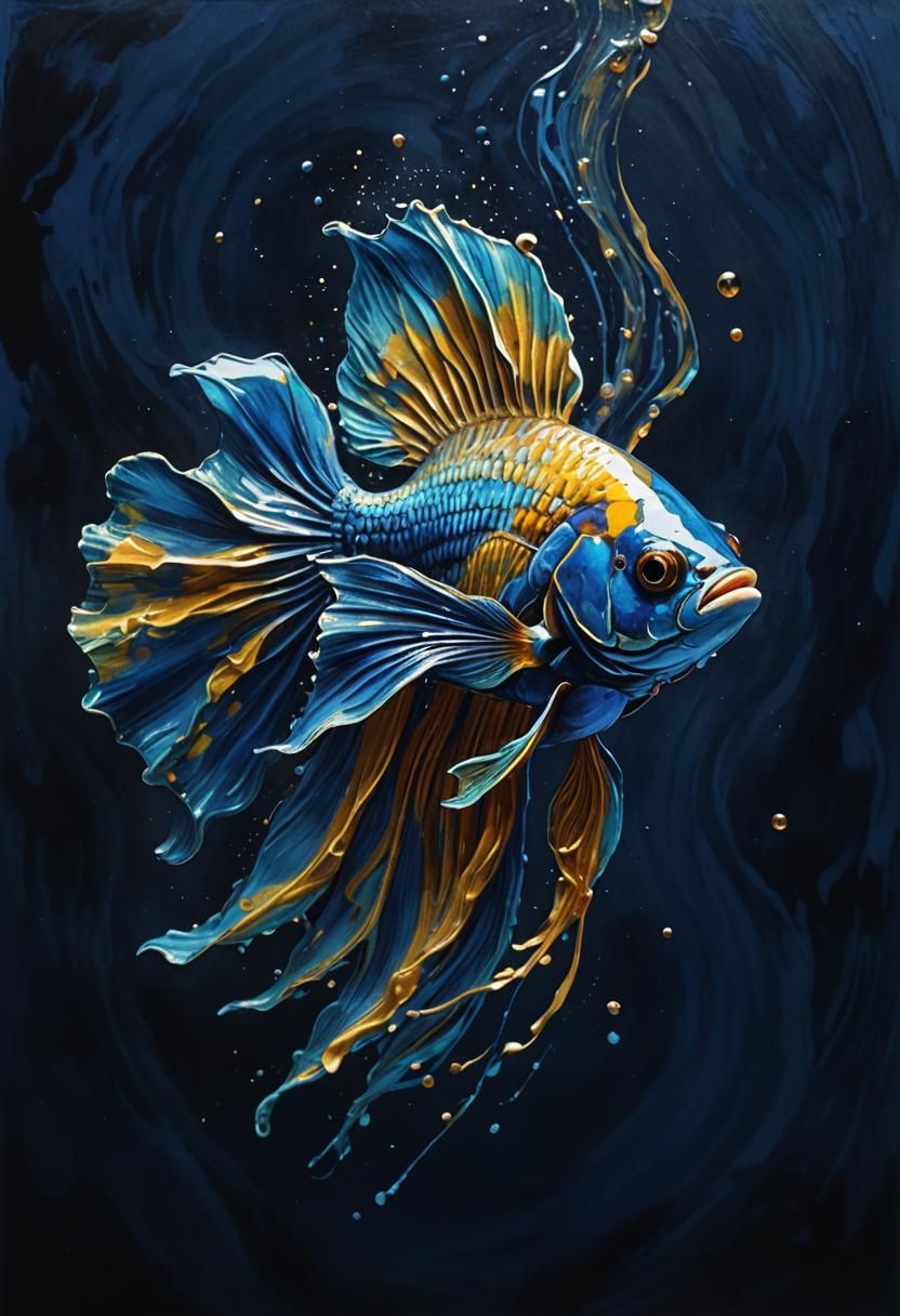 Betta Fish in Resin: A Van Gogh-Inspired Mixed Media