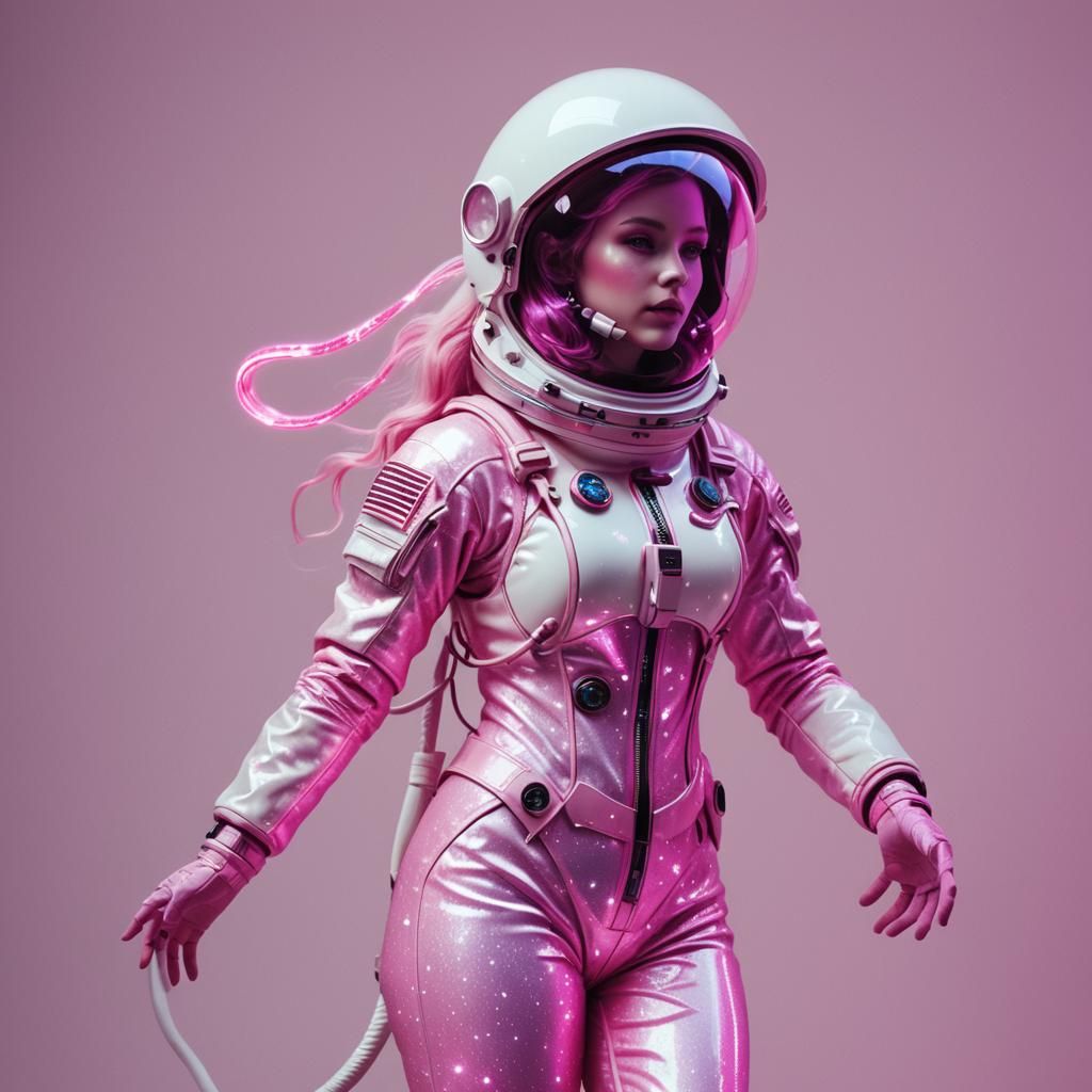 Neon Retro Mermaid Cosmonaut in Synthwave Style