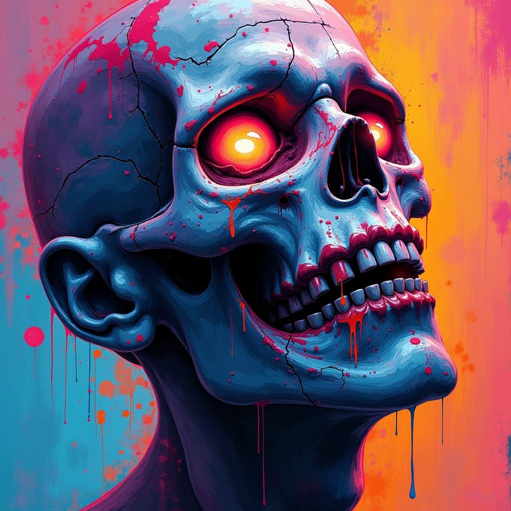 Neon Zombie in Street Art Style, Polychromatic