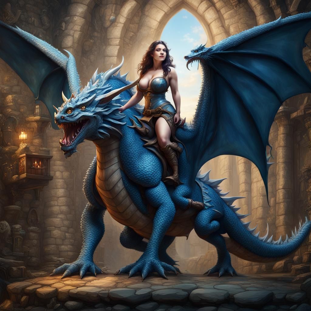 Medieval Woman Rides Dragon: Dark Fantasy Art