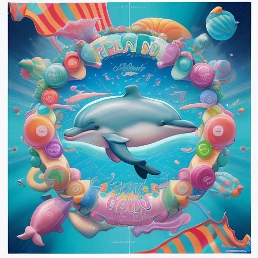 Dolphins' Farewell: A Candy-Colored Exodus in Digital Art