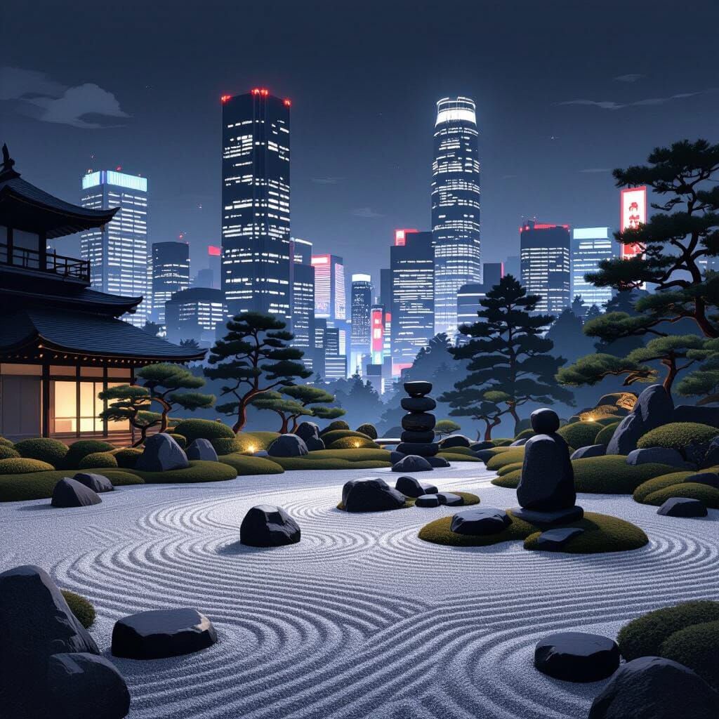 Zen Garden Meets Cityscape: A Minimalist Contrast
