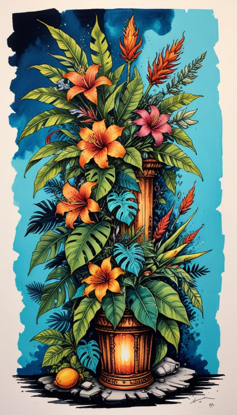 Surreal Still Life in Caribbean Urban Sketch Style
