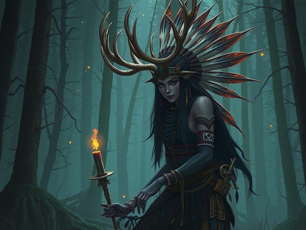 Female Wendigo in Forest, Dark Fantasy Realism