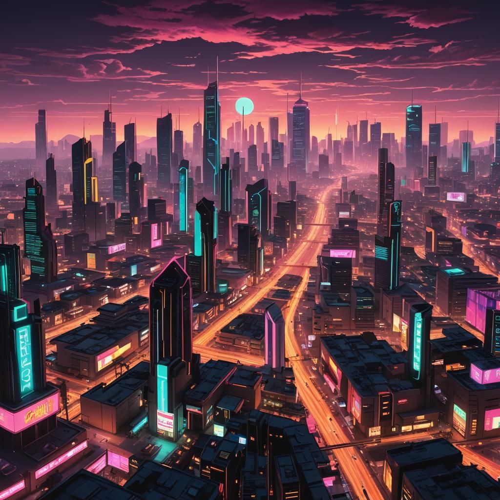 Cyberpunk Townsville: Neon Cityscape of Powerpuff Girls