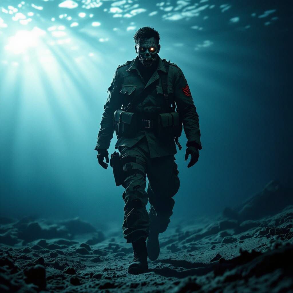 Zombie Soldier Walks the Ocean Floor
