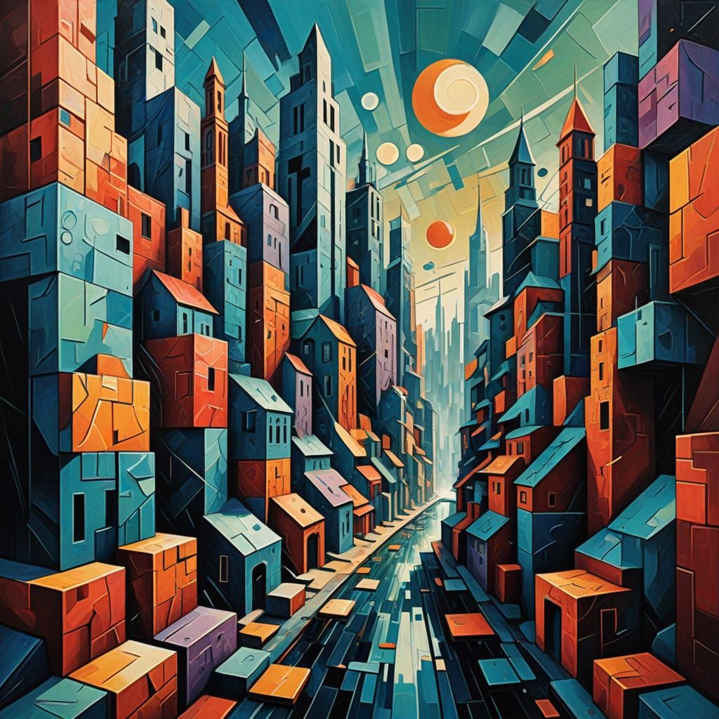 Surrealist Cityscape in Art Deco Style with Fauvist Vibrancy