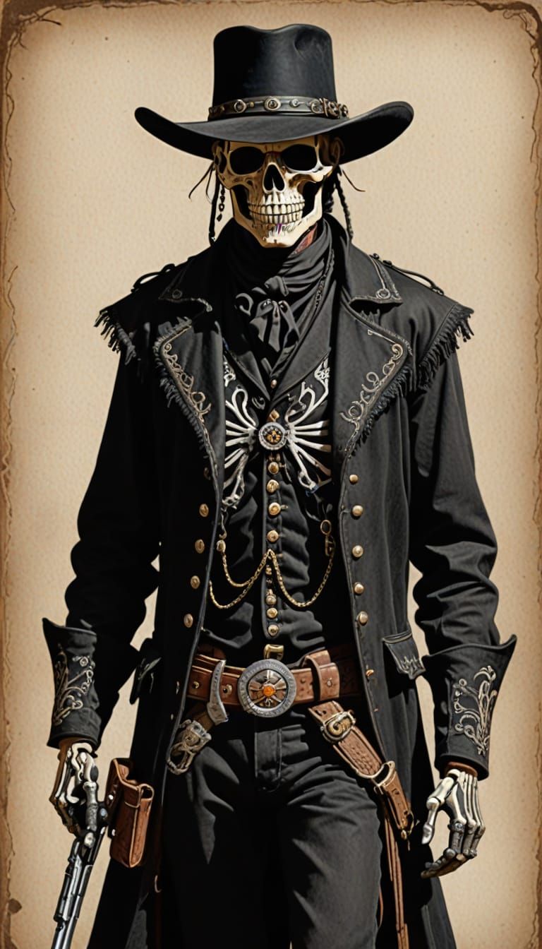 Surreal Spaghetti Western Skeleton Gunslinger