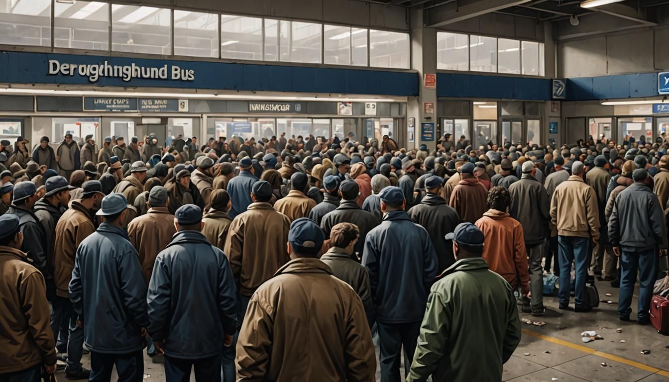 Realistic Image of a Crowded Greyhound Bus Station