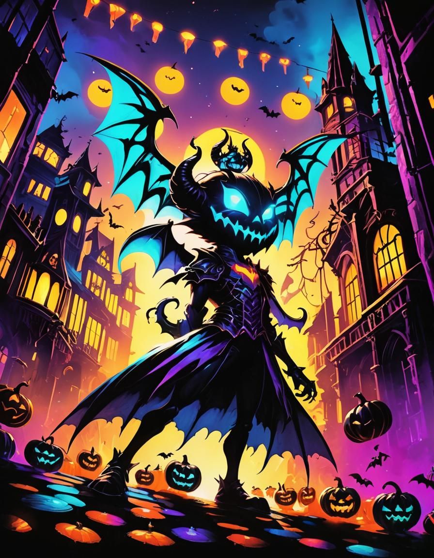 Creepy Handsome Demon in Psychedelic Anime Style