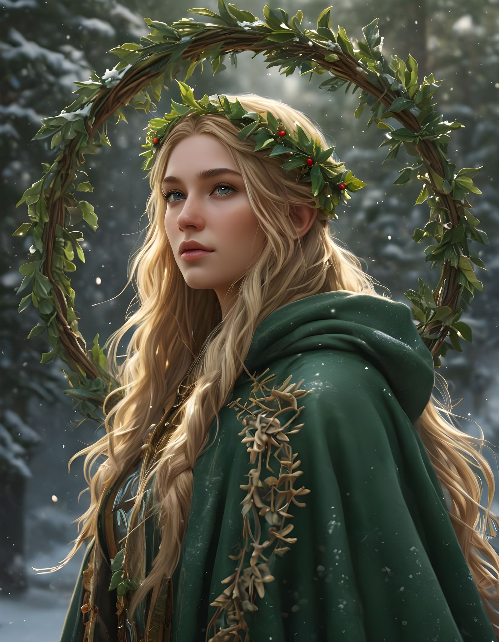 Surreal Norse Goddess Freya Evergreen Radiates Christmas Mag...