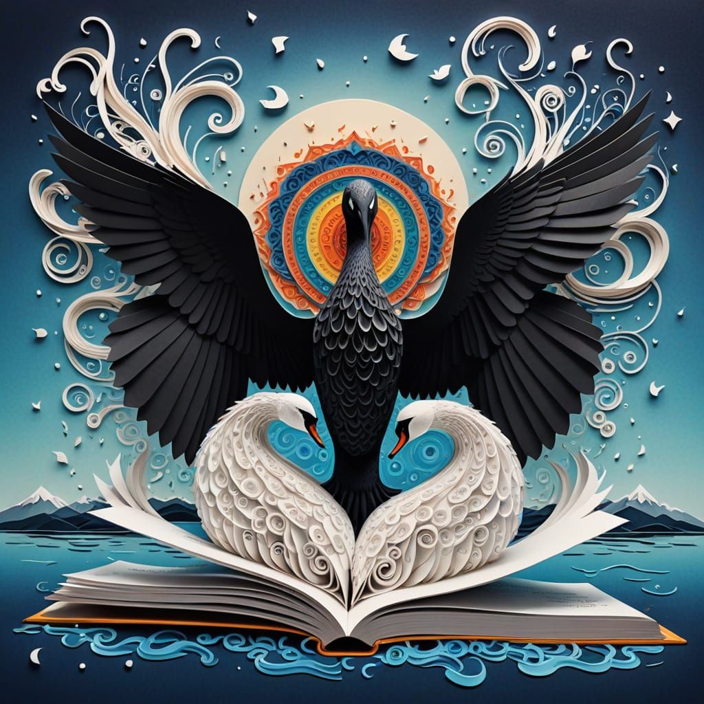 Whimsical Swan Dances Above an Open Book