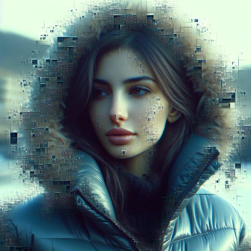 Woman in Digital Bits and Bytes Style